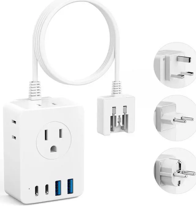 Main image of European Travel Plug Adapter 5ft Detachable Extension Cord with Type C/G/E/F Plug Kit 4 AC Outlets 4 USB Ports (2 USB C) UK Germay France Greece Travel Plug Adapter