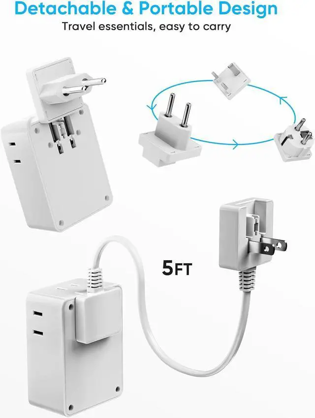 Alt view image 3 of 7 - European Travel Plug Adapter 5ft Detachable Extension Cord with Type C/G/E/F Plug Kit 4 AC Outlets 4 USB Ports (2 USB C) UK Germay France Greece Travel Plug Adapter
