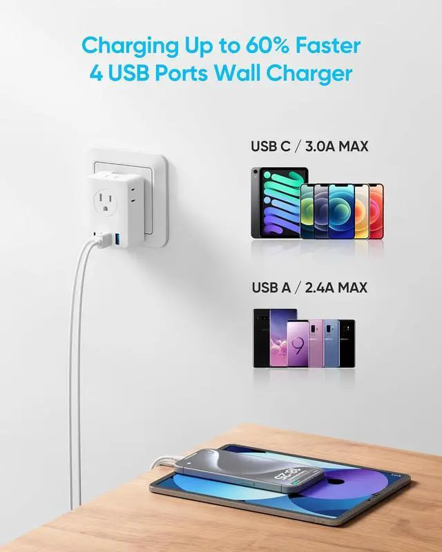 Alt view image 6 of 7 - European Travel Plug Adapter 5ft Detachable Extension Cord with Type C/G/E/F Plug Kit 4 AC Outlets 4 USB Ports (2 USB C) UK Germay France Greece Travel Plug Adapter