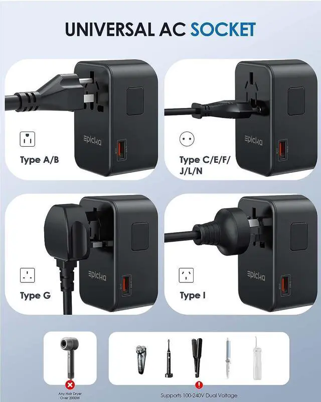 Alt view image 5 of 7 - Universal Travel Adapter, GaN 75W International Plug Adapter with 3 USB-C PD Fast Charging & 2 USB-A Quick Charging Adaptor All-in-one Wall Charger for USA EU UK AUS (TA-105 Max, Black)