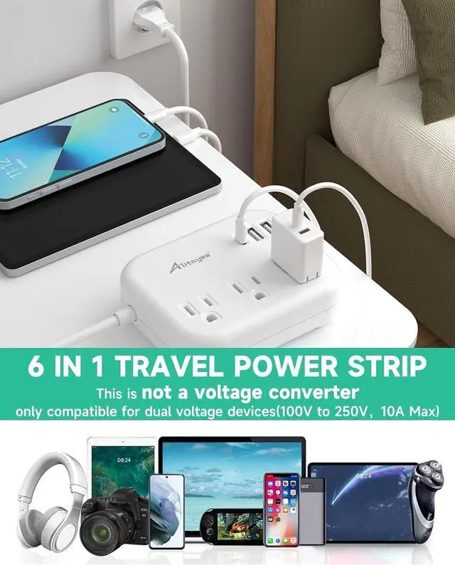 Alt view image 3 of 7 - European Travel Plug Adapter, Alitayee EU/UK/US Travel Power Strip with 3 Outlets 3 USB Ports, International Universal Plug Adapter with 3ft Extension Cord to EU UK Italy Spain France Germany Cruise