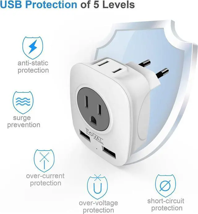 Alt view image 4 of 7 - European Plug Travel Adapter 3 Pack International Power Adaptor with 2 USB 2 American Outlets 4 in 1 Outlet Adapter US to Most of Europe France Germany Spain Greece Italy Iceland (Type C)