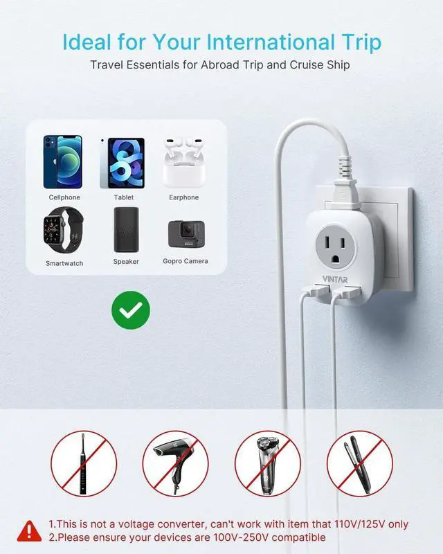 Alt view image 5 of 5 - US to Japan Plug Adapter 2 Prong to 3 Prong Outlet Adapter with 2 AC Outlets 2 USB Ports Japan Travel Power Plug Adapter for USA to Japanese China Canada Mexico Philippines Peru Type A
