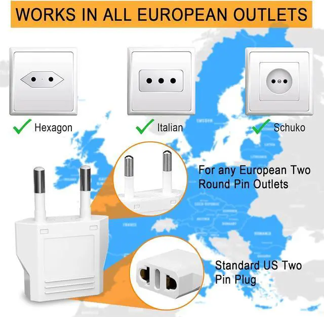 Alt view image 4 of 7 - [6-Pack] European Travel Plug Adapter US to Europe Plug Adapter Type C Plug Adapter Travel Essentials to Most Europe EU Spain Italy France Germany