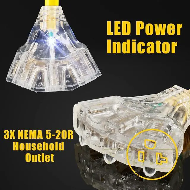 Alt view image 4 of 7 - 30 Amp to 20 Amp 110V RV Distribution Adapter Cord, NEMA TT-30P Male to 3X 5-15R/5-20R T-Blade Household Outlet Female with LED Power Indicator, ETL Listed (1.5FT)