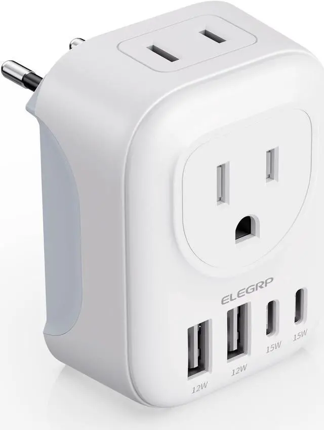 Main image of European Travel Plug Adapter US to Europe Plug Adapter Converter with Two USB-A Ports and Two USB-C Ports Type C Adapters for Europe Spain Italy France Germany FCC 1 Pack