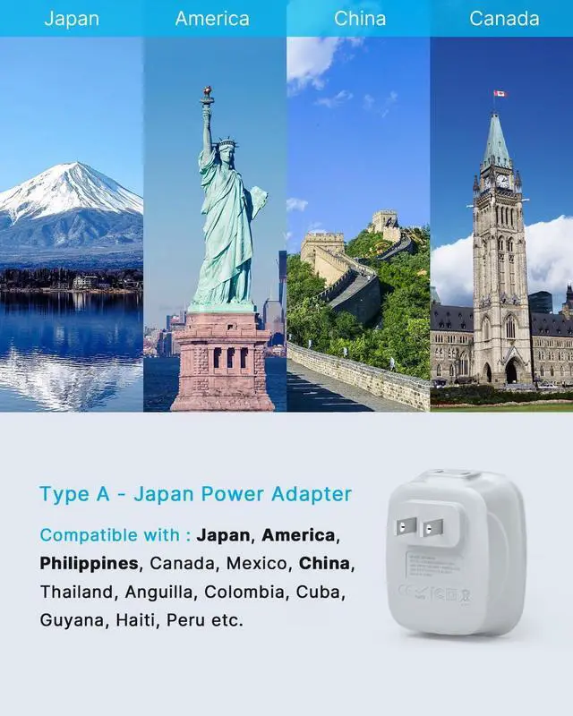 Alt view image 2 of 5 - US to Japan Plug Adapter 2 Prong to 3 Prong Outlet Adapter with 2 AC Outlets 2 USB Ports Japan Travel Power Plug Adapter for USA to Japanese China Canada Mexico Philippines Peru Type A