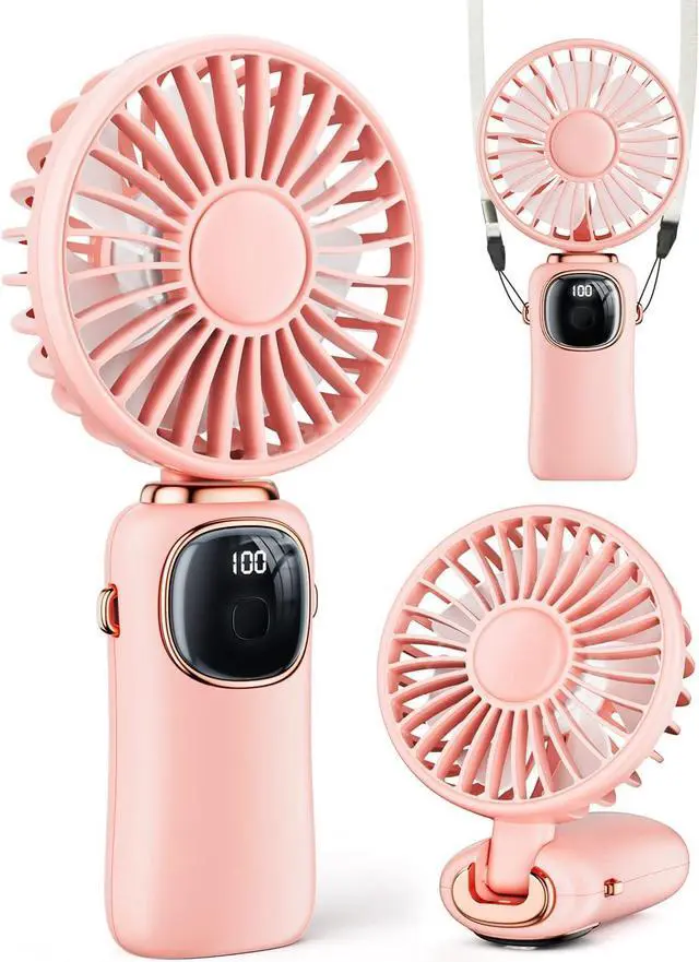Main image of coldSky Portable Handheld Fan, 4000mAh Rechargeable Personal Fan - Pink | 3-in-1 Hand, Desk & Neck Fan, 20H Max Cooling, 5 Speed, LED Display, 90° Foldable Fan for Travel/Indoor/Outdoor/Gifts
