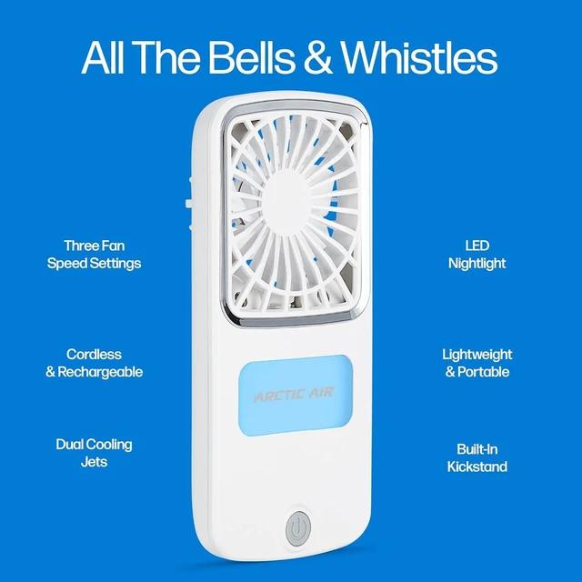 Alt view image 6 of 7 - Arctic Air Portable Fan, Pocket Chill Handheld Mini Fan, Rechargeable Personal Air Cooler with Hydro-Chill Technology, 3 Speeds & Built-in-Kickstand, Cordless for Travel, Indoor or Outdoor Use
