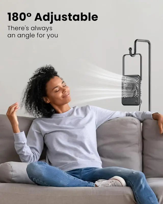 Alt view image 3 of 7 - USB Desk Fan Strong Wind Ultra Quiet Small Personal Fan with 180° Tilt Folding and 3 Speeds Adjustable USB-C Corded Powered Mini USB Fan for Office Desktop Bedroom