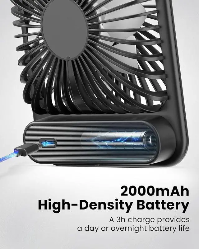 Alt view image 4 of 7 - Desk Fan Ultra Quiet 2.5-11h Battery Operated Small USB Fan with Strong Wind 180° Tilt Folding and 3 Speeds Adjustable Battery Powered Mini Personal Fan for Office Bedroom Desktop