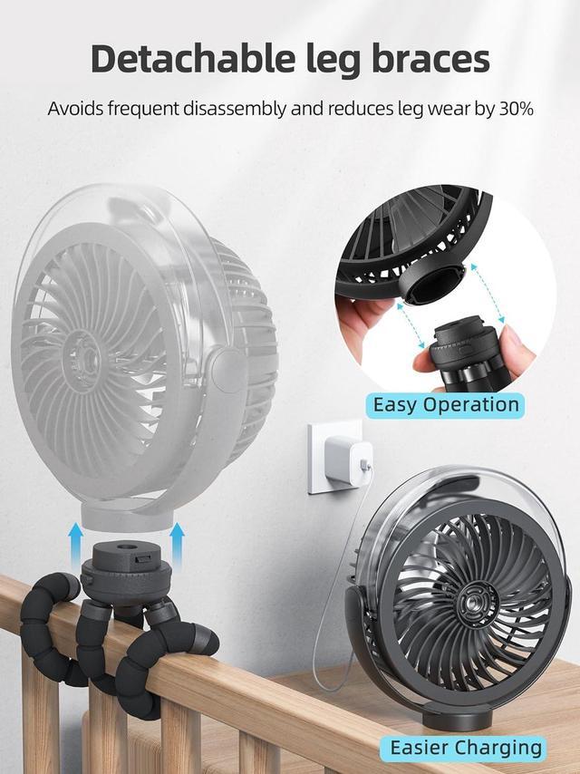 Alt view image 4 of 7 - Misting Stroller Fan 6000mAh Battery Operated Portable Fan with Light & 360° Pivoting Personal Fan with Flexible Tripod for Baby Office Travel Treadmill Outdoors
