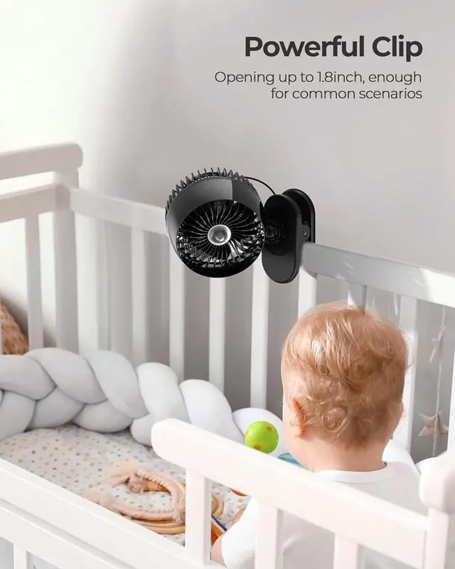 Alt view image 4 of 6 - USB Clip on Fan Strong Wind Ultra Quiet Small Desk Fan with Strong Clamp More Than 360° Adjustable 3 Speeds USB-C Corded Powered Mini Personal Fan for Home Office Desktop Black