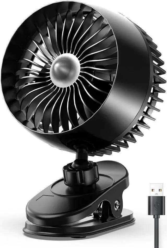 Main image of USB Clip on Fan Strong Wind Ultra Quiet Small Desk Fan with Strong Clamp More Than 360° Adjustable 3 Speeds USB-C Corded Powered Mini Personal Fan for Home Office Desktop Black