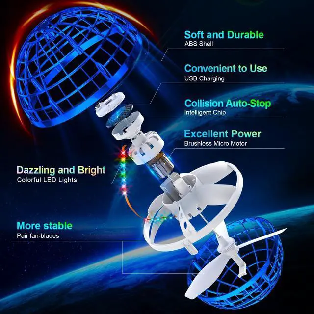 Alt view image 4 of 6 - Flying Orb Ball (Blue 2024 Upgraded) with Dazzling Lights Magic Hover Spinner Cool Boomerang Drone Floating Cosmic Globe Kids Outdoor Toys for 6 7 8 9 10 Year Old Boys Girls