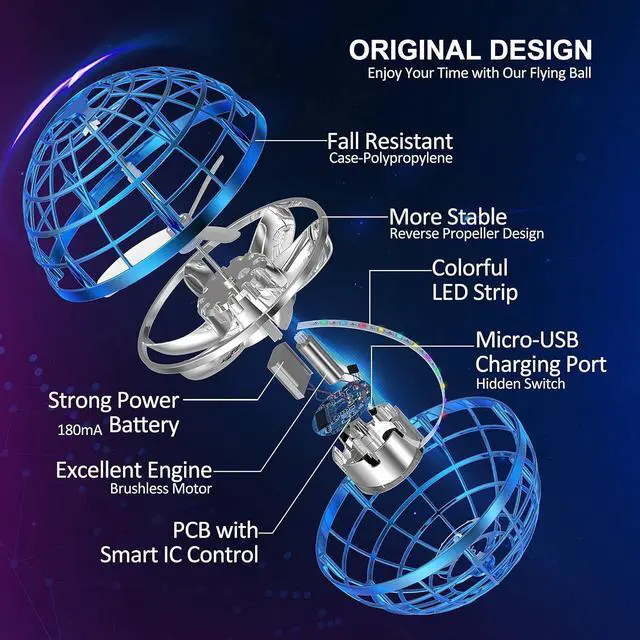 Alt view image 2 of 6 - 2023 Flying Orb Ball Toy Hover Ball Boomerang Fly Fidget Spinner Cool Toys Gifts for 6 7 8 9 10 11 12+ Years Old boy Girls Teens Hand Mini Drone Cosmic Globe Indoor Outdoor Toys(Blue)