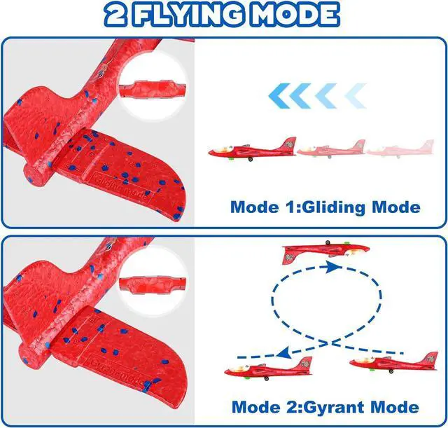 Alt view image 3 of 7 - 3 Pack Foam Airplane Launcher Toy 12.6 Glider Led Plane Catapult Plane Boy Toys with 3 DIY Stickers Outdoor Sport Flying Toys for Kids Birthday Gifts for 4 5 6 7 8 9 10 11 12 Year Old Boys Girls