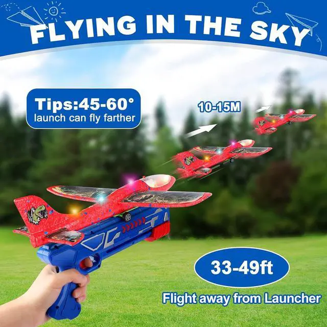 Alt view image 4 of 7 - 3 Pack Foam Airplane Launcher Toy 12.6 Glider Led Plane Catapult Plane Boy Toys with 3 DIY Stickers Outdoor Sport Flying Toys for Kids Birthday Gifts for 4 5 6 7 8 9 10 11 12 Year Old Boys Girls