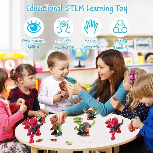 Alt view image 2 of 7 - Dinosaur Toys Gifts for 3 4 5 6 7 8 Year Old Boys: Stem Dinosaur Toy for Kids 3-5 Girls Toddler Building Learning Eductional Take Apart Dino Toys with Electric Drill Birthday