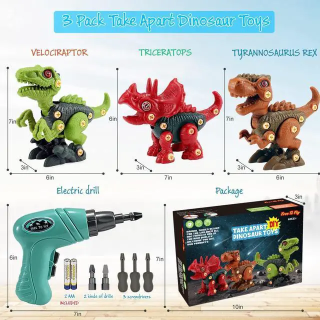 Alt view image 6 of 7 - Dinosaur Toys Gifts for 3 4 5 6 7 8 Year Old Boys: Stem Dinosaur Toy for Kids 3-5 Girls Toddler Building Learning Eductional Take Apart Dino Toys with Electric Drill Birthday