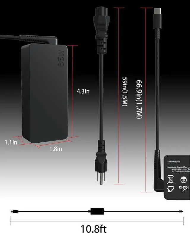 Alt view image 3 of 7 - Universal 65W 45W USB C Laptop Charger - for Lenovo Thinkpad/Yoga/Chromebook Computer, Fast Type C AC Adapter Power Cord Supply for HP Acer Asus Samsung Mac book Dell Chromebook Latitude xps 13 Series