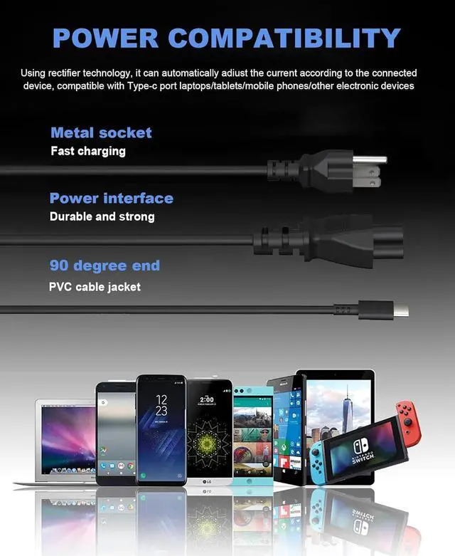 Alt view image 5 of 7 - Universal 65W 45W USB C Laptop Charger - for Lenovo Thinkpad/Yoga/Chromebook Computer, Fast Type C AC Adapter Power Cord Supply for HP Acer Asus Samsung Mac book Dell Chromebook Latitude xps 13 Series