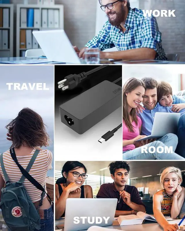 Alt view image 7 of 7 - Universal 65W 45W USB C Laptop Charger - for Lenovo Thinkpad/Yoga/Chromebook Computer, Fast Type C AC Adapter Power Cord Supply for HP Acer Asus Samsung Mac book Dell Chromebook Latitude xps 13 Series