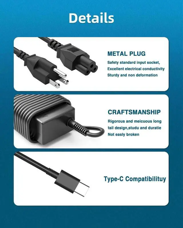 Alt view image 5 of 7 - Universal USB-C Laptop Charger 65w 45w Chromebook Charger for  Hp   Razer Blade Stealth  Chromebook MacBook  Fast Charging Type C Slim Travel Power Adapter