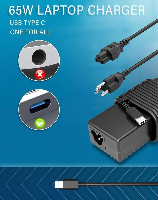 Alt view image 6 of 7 - Universal USB-C Laptop Charger 65w 45w Chromebook Charger for  Hp   Razer Blade Stealth  Chromebook MacBook  Fast Charging Type C Slim Travel Power Adapter