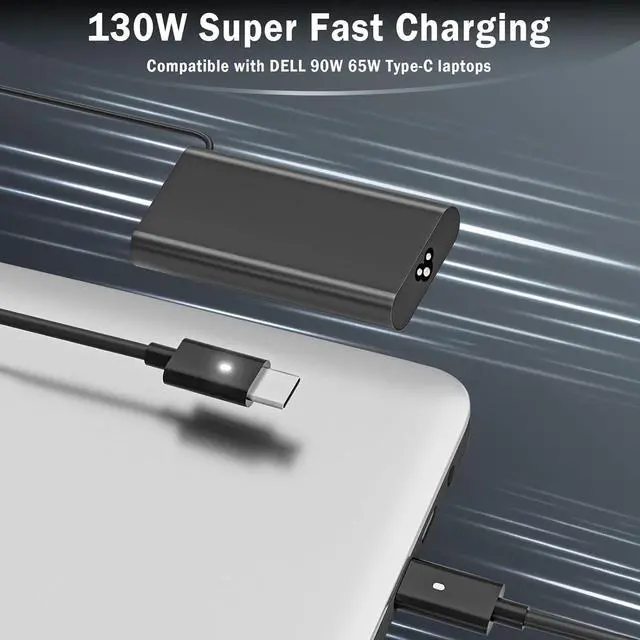 Alt view image 2 of 7 - 2025 New 130W USB C Type C Adapter Laptop Charger Compatible with Dell XPS 15 2in1 9575 Precision 5530 2in1 5550 5750 3560 3550 3551 Latitude 7410 7310 7210 9410 9510 9575 5420 5520 5510 Power Cord