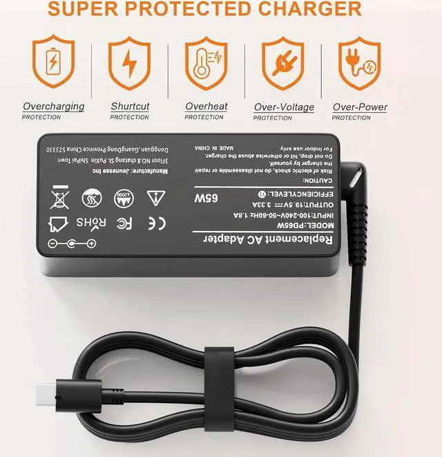 Alt view image 5 of 7 - 65W Chromebook Charger Type C USB C Charger for Hp 65W 45W USB-C Laptop Charger Replacement for    Google Chromebook Charger  Power Cord Fast Charging