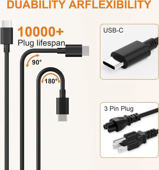 Alt view image 7 of 7 - 65W Chromebook Charger Type C USB C Charger for Hp 65W 45W USB-C Laptop Charger Replacement for    Google Chromebook Charger  Power Cord Fast Charging