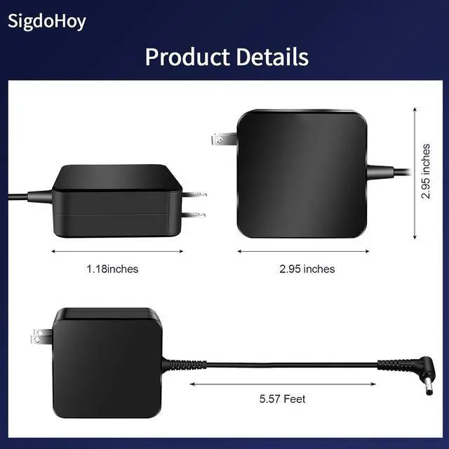 Alt view image 5 of 7 - 65W 45W AC Charger for Lenovo IdeaPad Flex 5/5i, Ideapad 3/3i/1/1i, Ideapad 320/330/330s/S340/S145/L340, Lenovo V14/V15/Yoga 710 Laptop Power Adapter Supply Cord