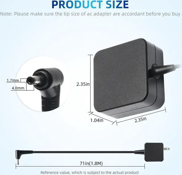 Alt view image 2 of 6 - 65W 45W AC Charger Fit for  IdeaPad S145 S340 S530 S540 S310 13/14/15 inch Laptop Computer Power Supply Adapter Cord