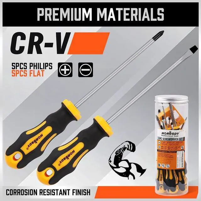 Alt view image 3 of 7 - 11-Pieces Magnetic Screw driver Magnetic 5 Phillips and 5 Flat Head Tips for Fastening and Loosening Seized
