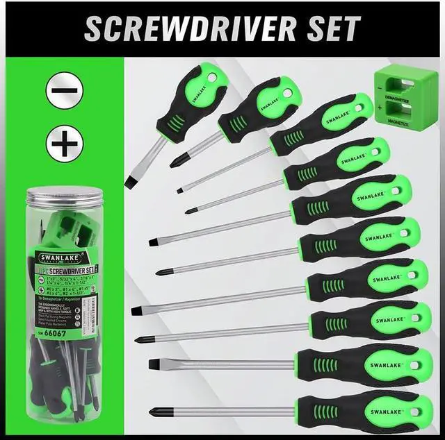 Alt view image 2 of 7 - SWANLAKE 11PCS Screwdriver Set Magnetic 5 Phillips and 5 Flat Head Tips for Fastening and Loosening Seized (11PCS)