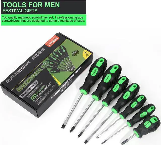 Alt view image 4 of 7 - 7-Piece Magnetic Screwdrivers Set 4 Phillips and 3 Flat Professional Cushion Grip Screwdriver Set