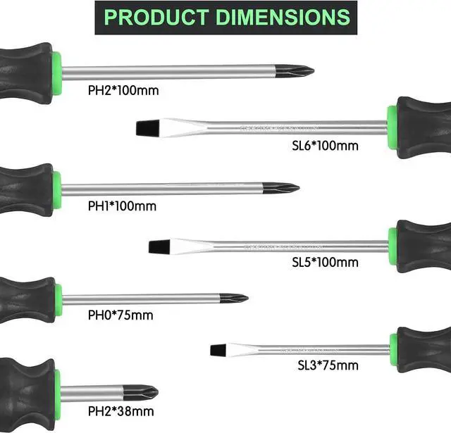 Alt view image 2 of 7 - 7-Piece Magnetic Screwdrivers Set 4 Phillips and 3 Flat Professional Cushion Grip Screwdriver Set