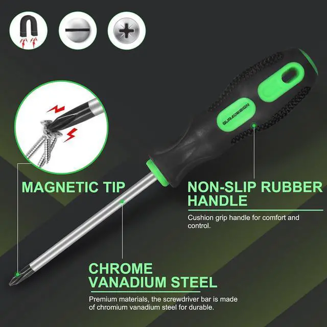 Alt view image 3 of 7 - 7-Piece Magnetic Screwdrivers Set 4 Phillips and 3 Flat Professional Cushion Grip Screwdriver Set
