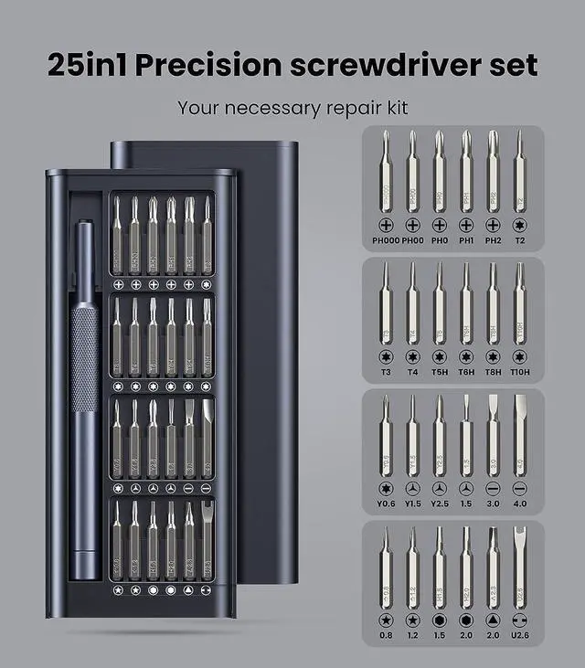Alt view image 3 of 7 - 25-in-1 Small Precision Screwdriver Set Professional Magnetic Mini Repair Tool Kit for Phone Computer Watch Laptop Macbook Ring Doorbell Eyeglass Electronic [Bearing Steel] Screw Driver