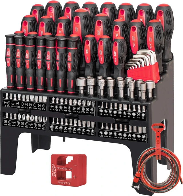 Main image of SUNHZMCKP 124-Piece Magnetic Screwdriver set Includes Slotted Phillips Pozidriv Hex Torx and Precision Screwdriver ratcheting screwdriver and nut drivers With Storage rack