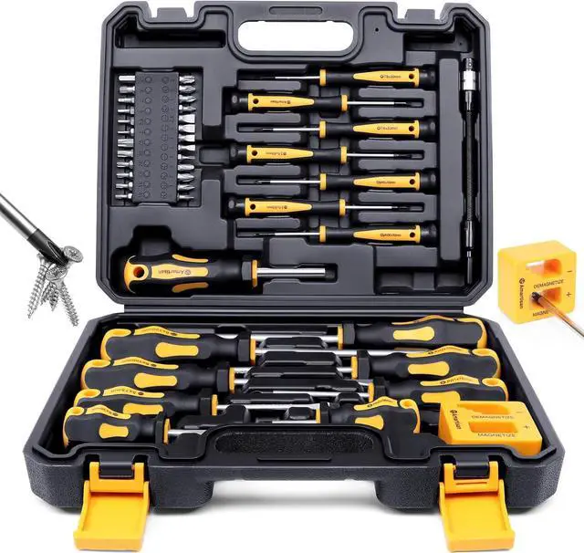 Main image of Magnetic Screwdrivers Set with Case 43-piece Includs Slotted Phillips Hex Pozidriv Torx and Precision Screwdriver Set Magnetizer Demagnetizer Tools Tools for Men