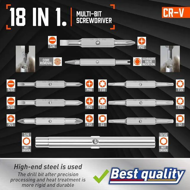 Alt view image 4 of 6 - 18-in-1 Multi-bit Screwdriver Set Tool All in One Portable Multi-Purpose Screwdriver Slotted/Philips/Pozi/Torx/Square Nut Driver