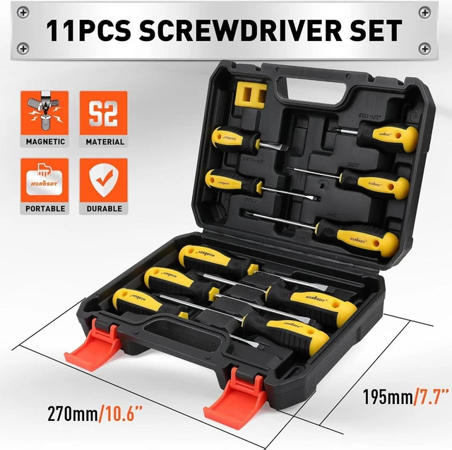 Alt view image 5 of 7 - 11-piece Magnetic Screwdriver Set with Case 5 Phillips & 5 Flat Head Tips with Magnetizer demagnetizer Precision Screwdriver Set