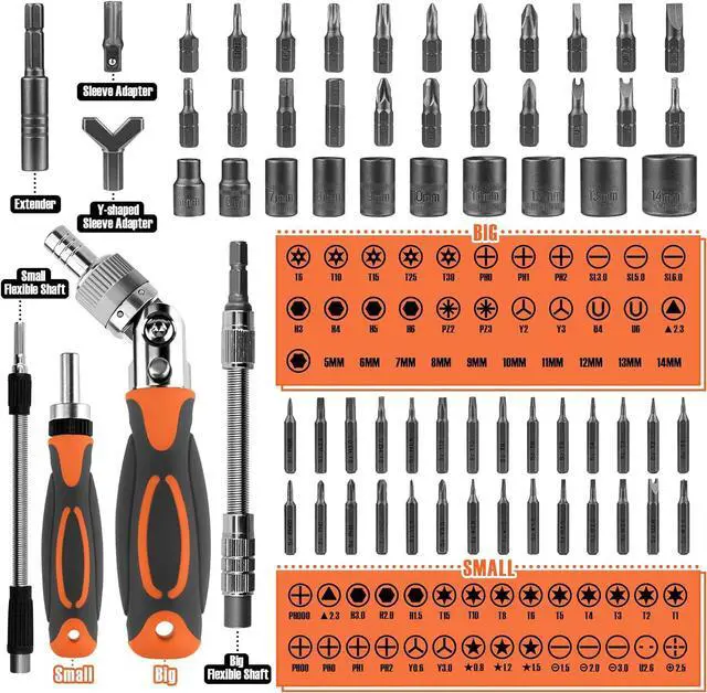 Alt view image 2 of 7 - Ratcheting Screwdriver Set - 68 in 1 Socket Set & Magnetic Screwdriver Bit Set with Rotatable Ratchet Handles extensions bar and Storage Case for Computer/Bike/Car/Electronics Maintenance