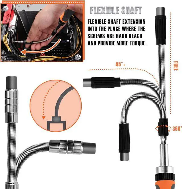 Alt view image 4 of 7 - Ratcheting Screwdriver Set - 68 in 1 Socket Set & Magnetic Screwdriver Bit Set with Rotatable Ratchet Handles extensions bar and Storage Case for Computer/Bike/Car/Electronics Maintenance