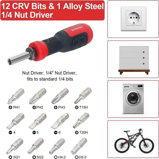 Alt view image 2 of 7 - SHARDEN Multi Screwdriver 13-in-1 Screw Driver Adjustable Screwdriver Set Multitool All in One with Torx Security Flat Head Phillips Hex Square and 1/4 Nut Driver