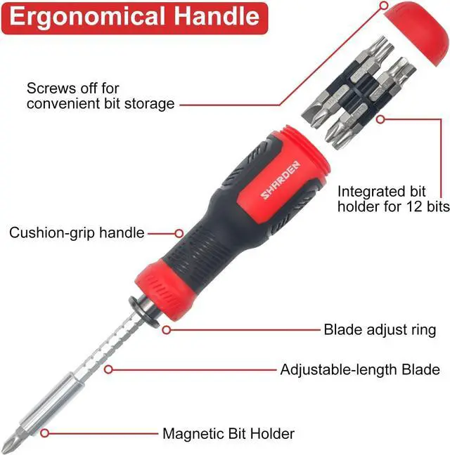 Alt view image 3 of 7 - SHARDEN Multi Screwdriver 13-in-1 Screw Driver Adjustable Screwdriver Set Multitool All in One with Torx Security Flat Head Phillips Hex Square and 1/4 Nut Driver