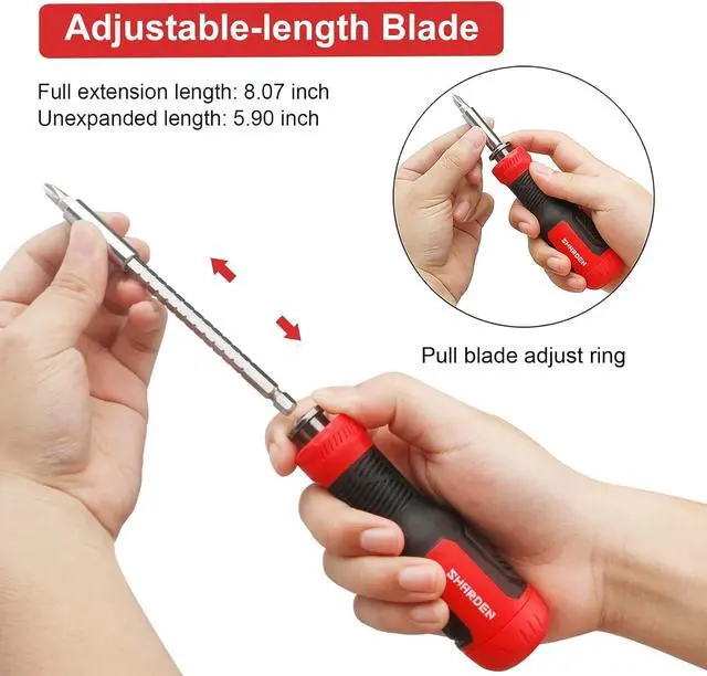 Alt view image 4 of 7 - SHARDEN Multi Screwdriver 13-in-1 Screw Driver Adjustable Screwdriver Set Multitool All in One with Torx Security Flat Head Phillips Hex Square and 1/4 Nut Driver