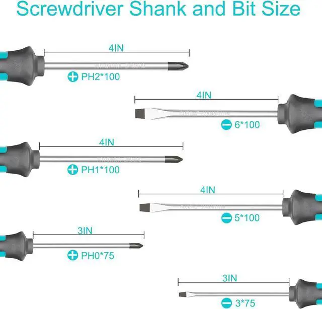 Alt view image 2 of 7 - Magnetic Screwdriver Set 6-Piece Screw Driver Kit with 3 Phillips and 3 Flat Professional Non-Slip Cushion Grip Nut Driver Repair Tool Set. Stocking Stuffers for Men Gifts